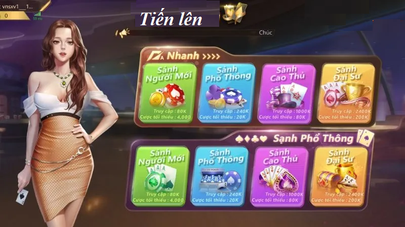 Giao diện chơi Tiến lên tại sảnh V8 Poker