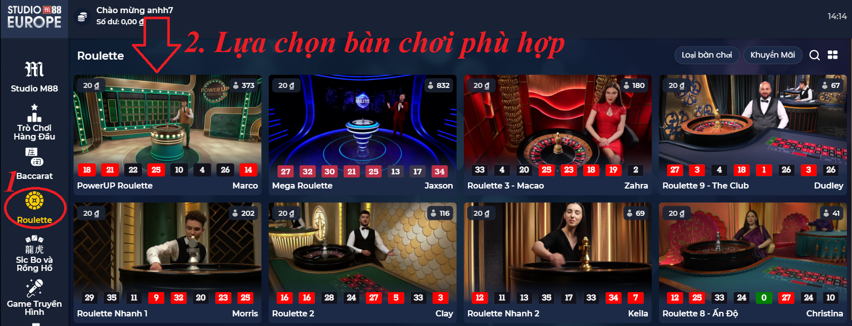 Hướng dẫn vào bàn cược chơi với Roulette